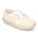 Stripes print Cotton canvas Laces up shoes espadrille style.