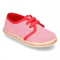 Stripes print Cotton canvas Laces up shoes espadrille style.