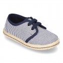 Stripes print Cotton canvas Laces up shoes espadrille style.