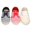 Stripes print Cotton canvas Laces up shoes espadrille style.