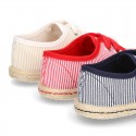 Stripes print Cotton canvas Laces up shoes espadrille style.