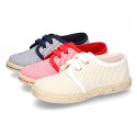 Stripes print Cotton canvas Laces up shoes espadrille style.