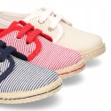 Stripes print Cotton canvas Laces up shoes espadrille style.