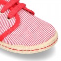 Stripes print Cotton canvas Laces up shoes espadrille style.