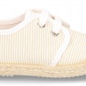 Stripes print Cotton canvas Laces up shoes espadrille style.