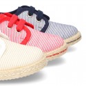 Stripes print Cotton canvas Laces up shoes espadrille style.