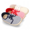 Stripes print Cotton canvas Laces up shoes espadrille style.