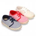 Stripes print Cotton canvas Laces up shoes espadrille style.