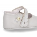 Soft Nappa leather little Mary Jane shoes with button for baby.