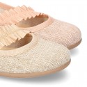 New Linen canvas little Ballet flat shoes with elastic band.