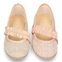 New Linen canvas little Ballet flat shoes with elastic band.