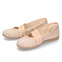 New Linen canvas little Ballet flat shoes with elastic band.