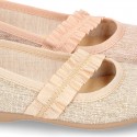 New Linen canvas little Ballet flat shoes with elastic band.