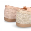 New Linen canvas little Ballet flat shoes with elastic band.