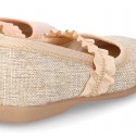 New Linen canvas little Ballet flat shoes with elastic band.