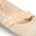 New Linen canvas little Ballet flat shoes with elastic band.