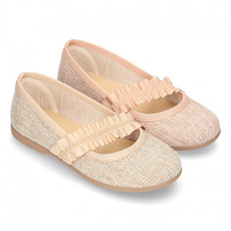 New Linen canvas little Ballet flat shoes with elastic band.