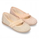 New Linen canvas little Ballet flat shoes with elastic band.