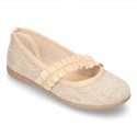 New Linen canvas little Ballet flat shoes with elastic band.