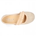 New Linen canvas little Ballet flat shoes with elastic band.