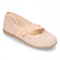 New Linen canvas little Ballet flat shoes with elastic band.