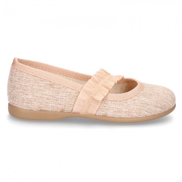 New Linen canvas little Ballet flat shoes with elastic band.