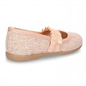 New Linen canvas little Ballet flat shoes with elastic band.