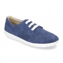 Classic suede leather Laces up shoes tennis style with ties closure and perforated design.