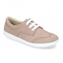 Classic suede leather Laces up shoes tennis style with ties closure and perforated design.