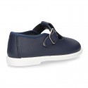 Little Washable leather T-strap shoes with buckle fastening.