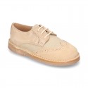 Combined Kids Laces up shoes for ceremony in leather with cotton canvas.