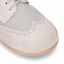 Combined Kids Laces up shoes for ceremony in leather with cotton canvas.