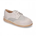 Combined Laces up shoes for ceremony in leather with cotton canvas.