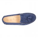 Suede leather moccasin shoes with TASSELS and driver type Outsole for toddler boys.