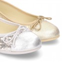 Little metal canvas Ballet flat shoes with sequins design.