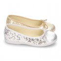 Little metal canvas Ballet flat shoes with sequins design.