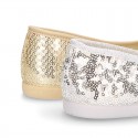 Little metal canvas Ballet flat shoes with sequins design.