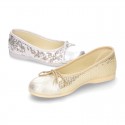 Little metal canvas Ballet flat shoes with sequins design.