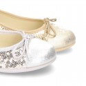 Little metal canvas Ballet flat shoes with sequins design.