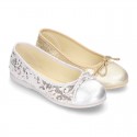 Little metal canvas Ballet flat shoes with sequins design.