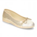 Little metal canvas Ballet flat shoes with sequins design.