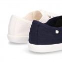 Cotton Canvas BAMBA type shoes with ties closure and toe cap.