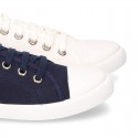 Cotton Canvas BAMBA type shoes with ties closure and toe cap.