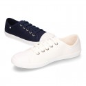 Cotton Canvas BAMBA type shoes with ties closure and toe cap.