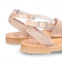 LINEN canvas Menorquina sandals with rear strap and buckle fastening.