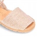 LINEN canvas Menorquina sandals with rear strap and buckle fastening.