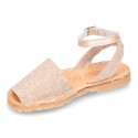 LINEN canvas Menorquina sandals with rear strap and buckle fastening.