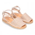 LINEN canvas Menorquina sandals with rear strap and buckle fastening.