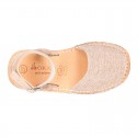 LINEN canvas Menorquina sandals with rear strap and buckle fastening.