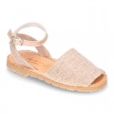 LINEN canvas Menorquina sandals with rear strap and buckle fastening.